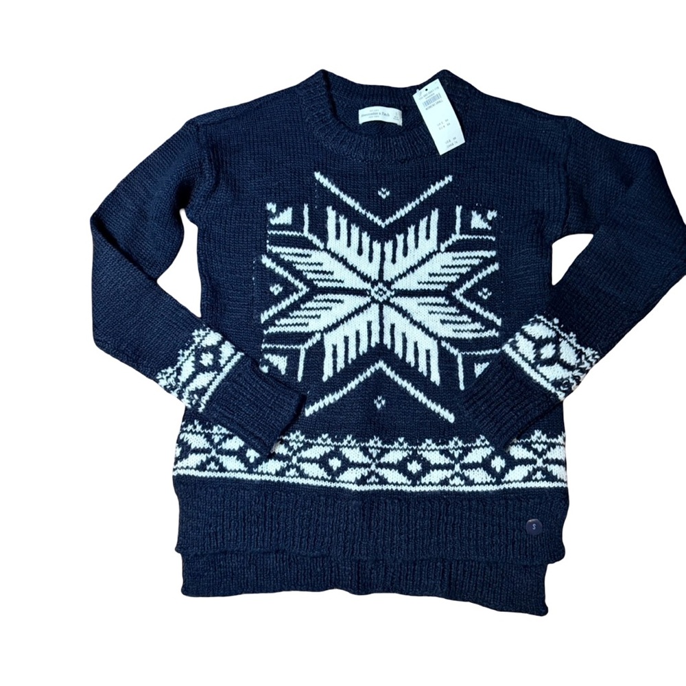 Abercrombie Fitch Womens Snowflake Fair Isle Sweater Navy White-NWT-Size S - Picture 2 of 5